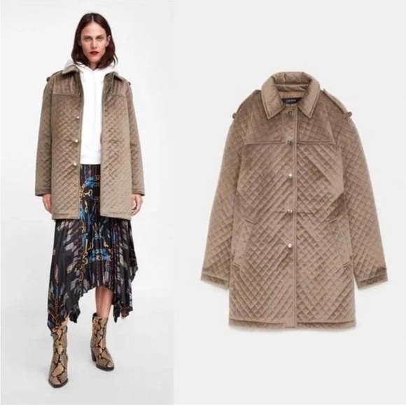 ZARA QUILTED VELVET COLLARED WARM PARKA COAT BRAND NEW WITH TAGS MEDIUM - Picture 1 of 4